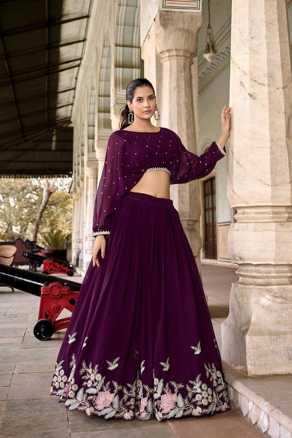 Azorte Fashion Georgette Embroidered Co-ord Set with Sequins Detailing – Lehenga with Crop Top - Toledo, Stitched, Stitched