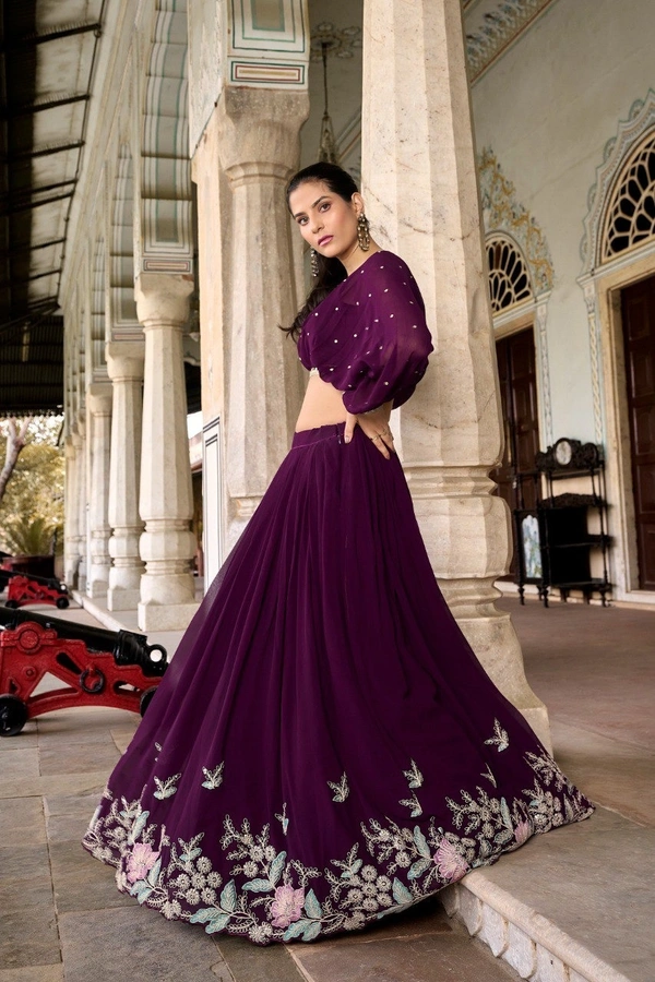 Azorte Fashion Georgette Embroidered Co-ord Set with Sequins Detailing – Lehenga with Crop Top - Toledo, Stitched, Stitched