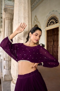 Azorte Fashion Georgette Embroidered Co-ord Set with Sequins Detailing – Lehenga with Crop Top - Toledo, Stitched, Stitched