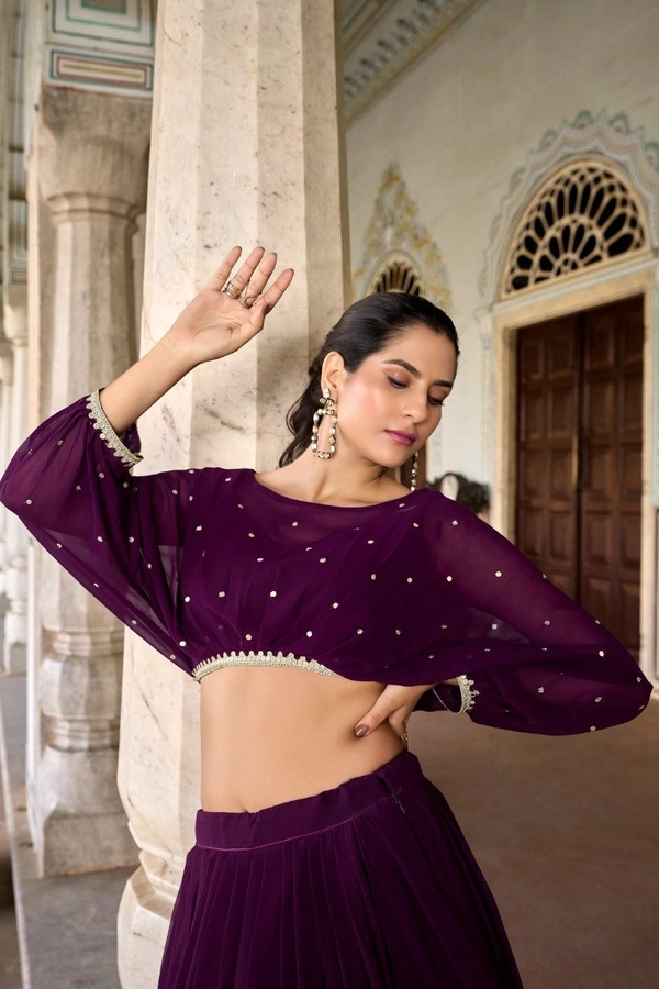 Azorte Fashion Georgette Embroidered Co-ord Set with Sequins Detailing – Lehenga with Crop Top - Toledo, Stitched, Stitched