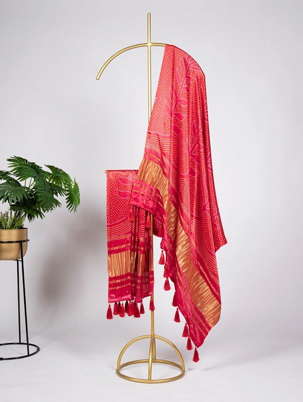 Azorte Fashion Gaji Silk Digital Print Dupatta with Tassels – 2.5 Meter Traditional Elegance - Brink Pink