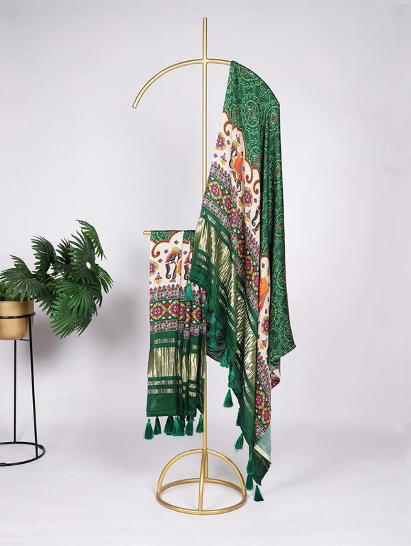 Azorte Fashion Gaji Silk Digital Print Dupatta with Tassels – 2.5 Meter Traditional Elegance - VID