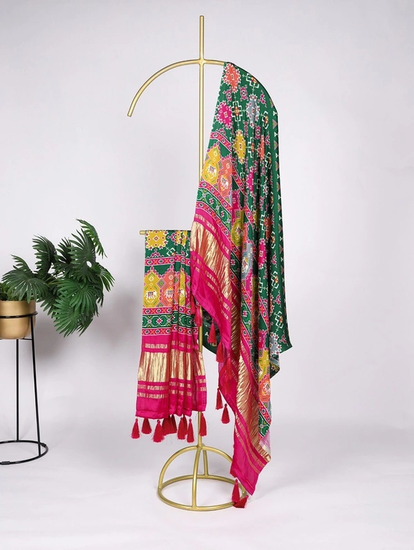 Azorte Fashion Gaji Silk Digital Print Dupatta with Tassels – 2.5 Meter Traditional Elegance - GEP