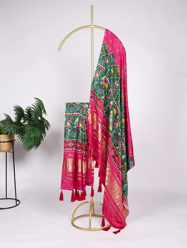 Azorte Fashion Gaji Silk Digital Print Dupatta with Tassels – 2.5 Meter Traditional Elegance - Cerise Red
