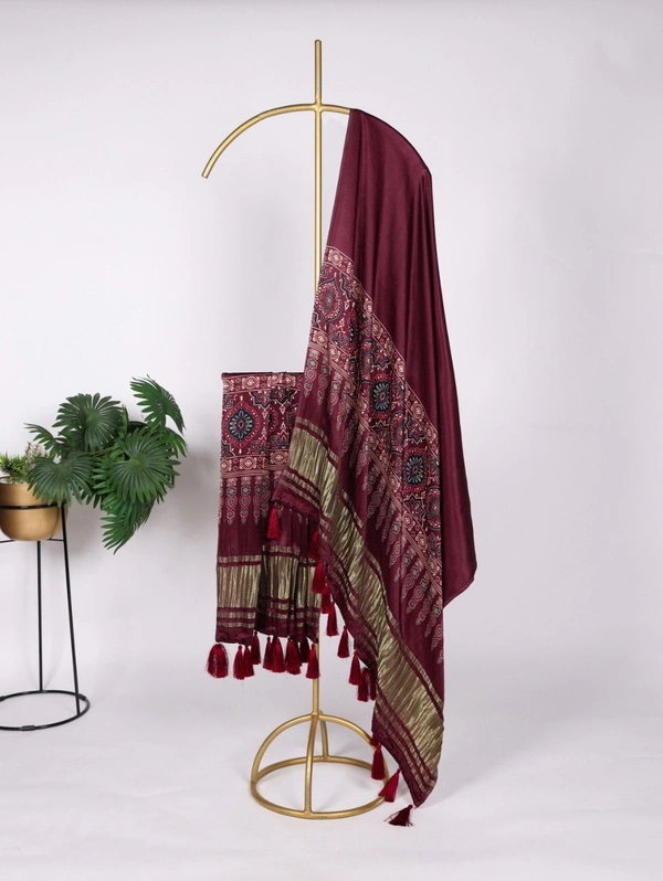 Azorte Fashion Gaji Silk Digital Print Dupatta with Tassels – 2.5 Meter Traditional Elegance - TWN