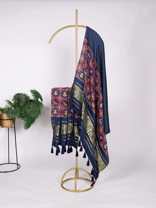 Azorte Fashion Gaji Silk Digital Print Dupatta with Tassels – 2.5 Meter Traditional Elegance - Cloud Burst
