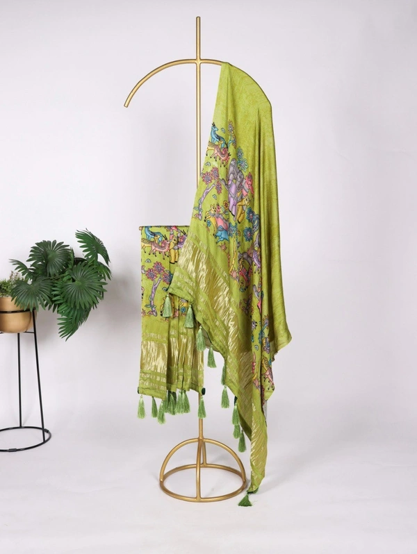 Azorte Fashion Gaji Silk Digital Print Dupatta with Tassels – 2.5 Meter Traditional Elegance - WLD
