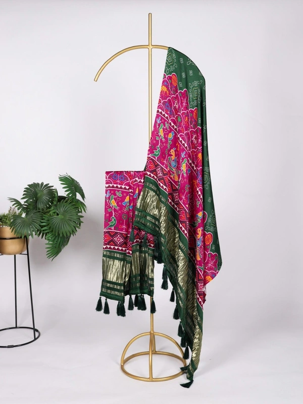 Azorte Fashion Gaji Silk Digital Print Dupatta with Tassels – 2.5 Meter Traditional Elegance - TOM