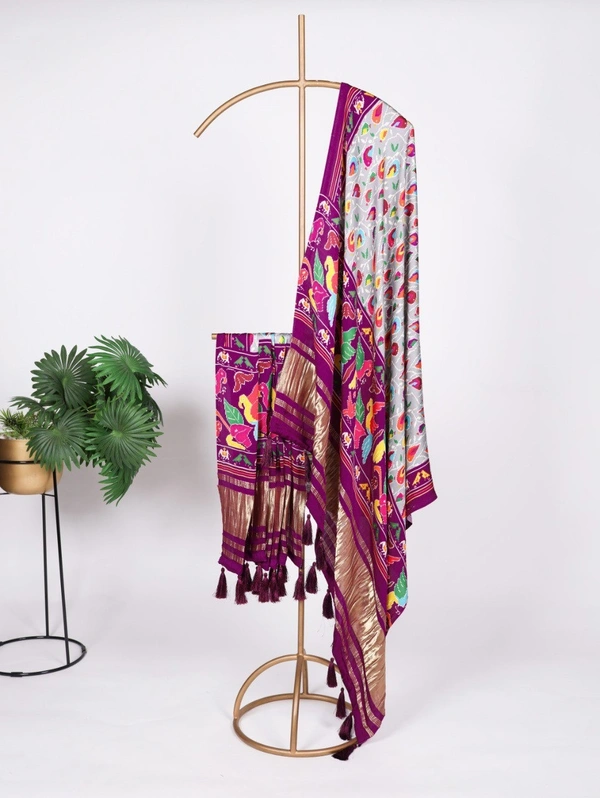 Azorte Fashion Gaji Silk Digital Print Dupatta with Tassels – 2.5 Meter Traditional Elegance - DIS