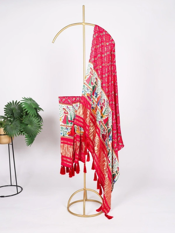 Azorte Fashion Gaji Silk Digital Print Dupatta with Tassels – 2.5 Meter Traditional Elegance - CRN