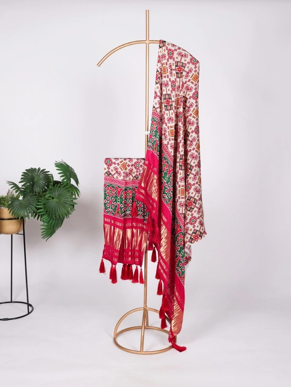 Azorte Fashion Gaji Silk Digital Print Dupatta with Tassels – 2.5 Meter Traditional Elegance - ALMD