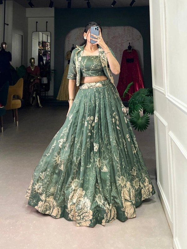 Azorte Fashion Tussar Silk Co-ord Set with Floral Print & Lace Koti – Festive Wear - EVY, Stitched, Stitched