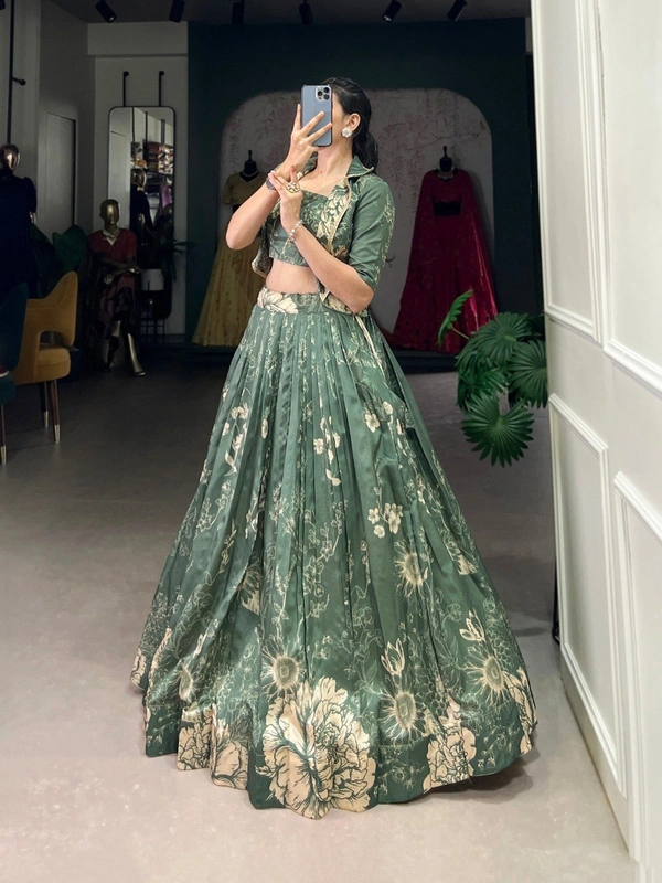 Azorte Fashion Tussar Silk Co-ord Set with Floral Print & Lace Koti – Festive Wear - EVY, Stitched, Stitched