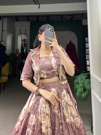 Azorte Fashion Tussar Silk Co-ord Set with Floral Print & Lace Koti – Festive Wear - CSE, Stitched, Stitched