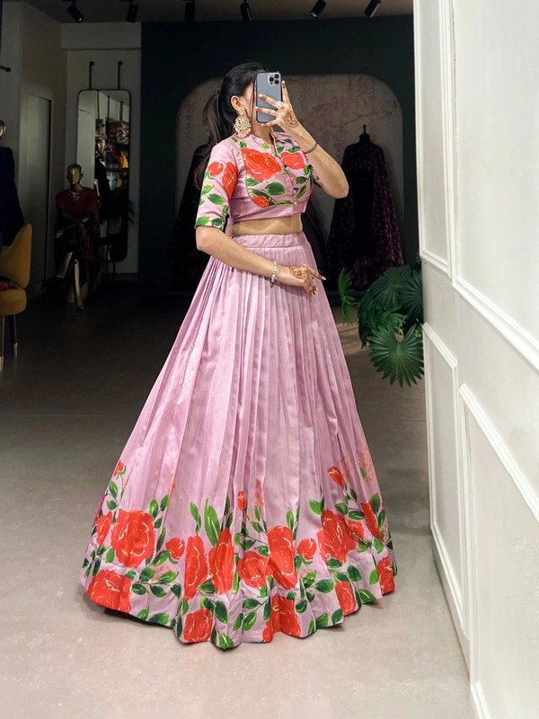 Azorte Fashion Tussar Silk Floral Co-ord Set with Long Sleeve Lace Blouse - Azalea, Stitched, Stitched