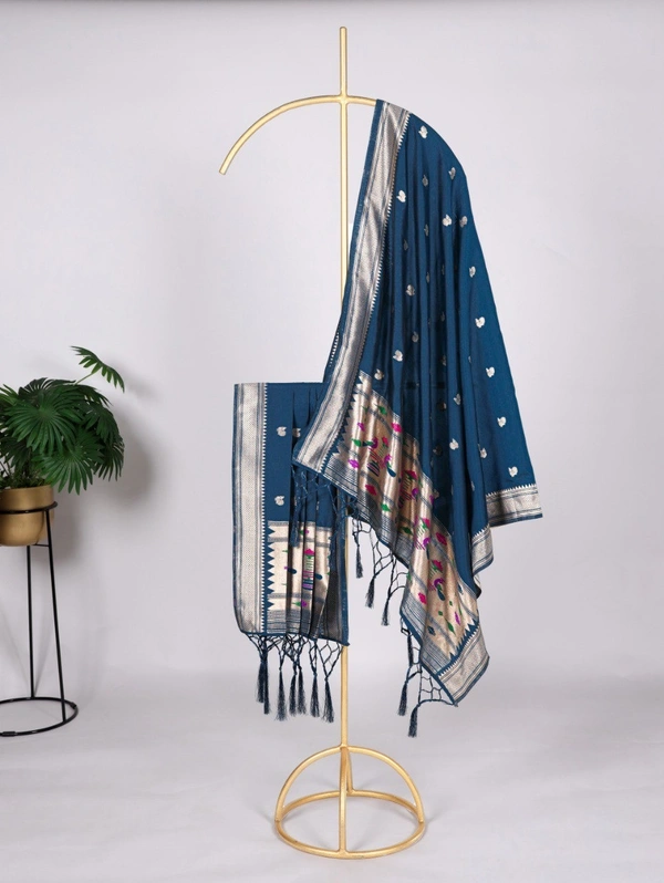 Azorte Fashion Jacquard Paithani Dupatta with Weaving Zari Work & Tassels - BLU