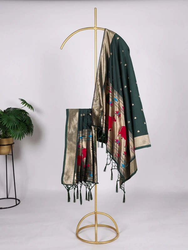Azorte Fashion Jacquard Paithani Dupatta with Weaving Zari Work & Tassels - LIM