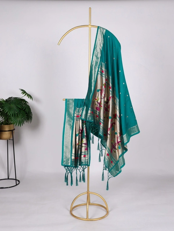 Azorte Fashion Jacquard Paithani Dupatta with Weaving Zari Work & Tassels - PNE