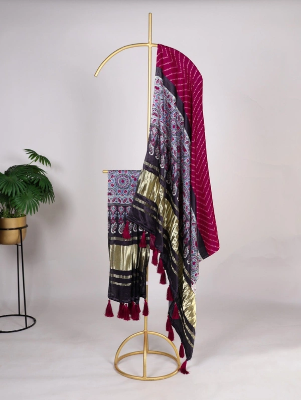 Azorte Fashion Bandhej Print Pure Gaji Silk Dupatta with Tassels - SRN