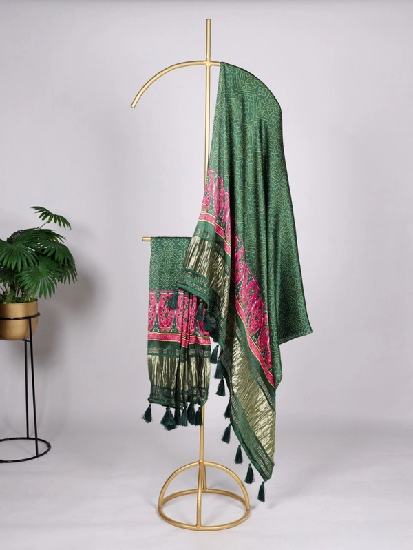 Azorte Fashion Bandhej Print Pure Gaji Silk Dupatta with Tassels - HLD