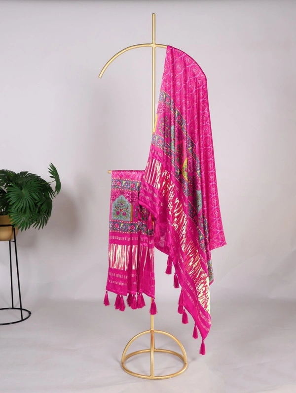 Azorte Fashion Bandhej Print Pure Gaji Silk Dupatta with Tassels - CSE