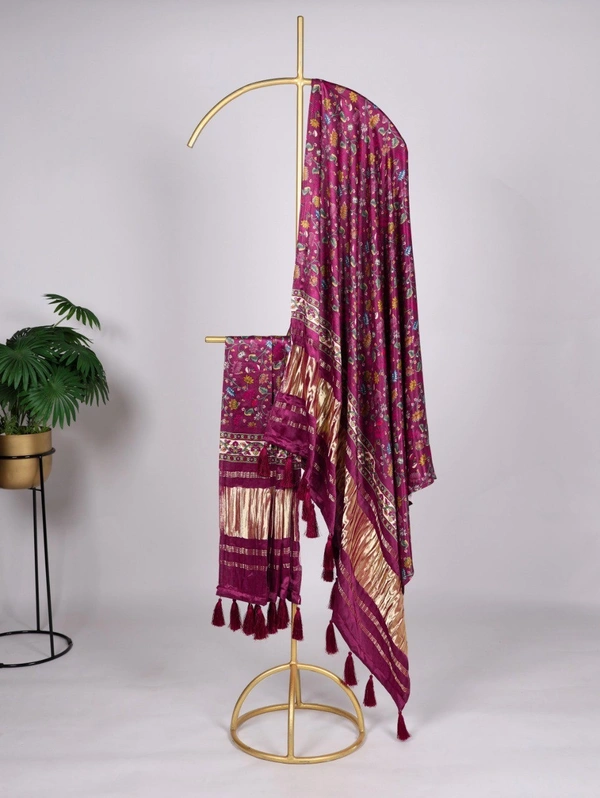 Azorte Fashion Bandhej Print Pure Gaji Silk Dupatta with Tassels - RYL