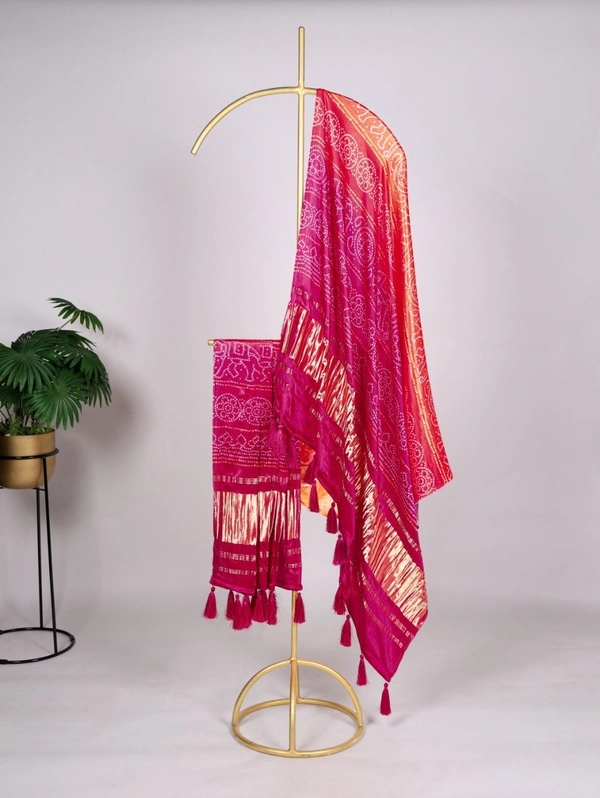 Azorte Fashion Bandhej Print Pure Gaji Silk Dupatta with Tassels - ACOT