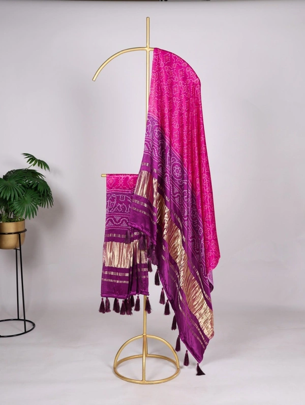 Azorte Fashion Bandhej Print Pure Gaji Silk Dupatta with Tassels - RYL