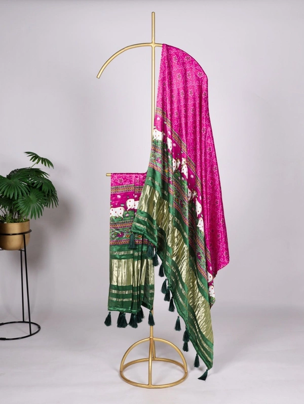 Azorte Fashion Bandhej Print Pure Gaji Silk Dupatta with Tassels - VDN