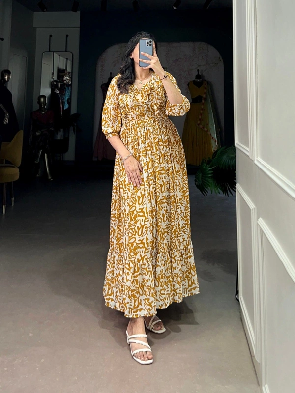 Azorte Fashion Summer-Ready Georgette Printed Frock with 4 Meter Flair - BON, Chest: 40" (with 2" extra margin, adjustable up to 42")