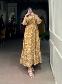 Azorte Fashion Summer-Ready Georgette Printed Frock with 4 Meter Flair - BON, Chest: 40" (with 2" extra margin, adjustable up to 42")
