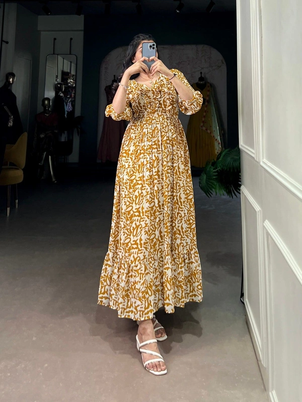 Azorte Fashion Summer-Ready Georgette Printed Frock with 4 Meter Flair - BON, Chest: 40" (with 2" extra margin, adjustable up to 42")