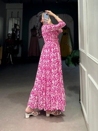 Azorte Fashion Summer-Ready Georgette Printed Frock with 4 Meter Flair - RTZ, Chest: 40" (with 2" extra margin, adjustable up to 42")