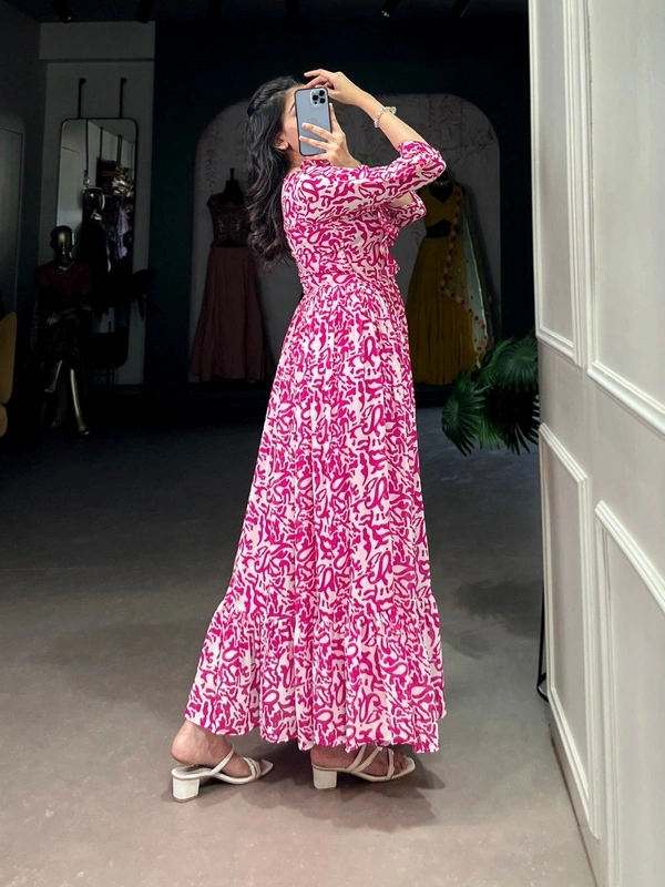 Azorte Fashion Summer-Ready Georgette Printed Frock with 4 Meter Flair - RTZ, Chest: 40" (with 2" extra margin, adjustable up to 42")