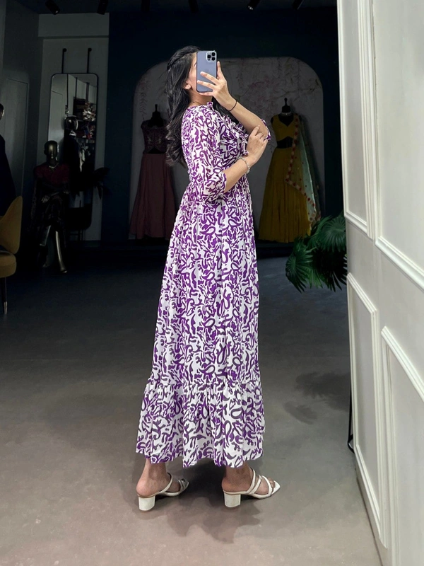 Azorte Fashion Summer-Ready Georgette Printed Frock with 4 Meter Flair - EMC, Chest: 40" (with 2" extra margin, adjustable up to 42")