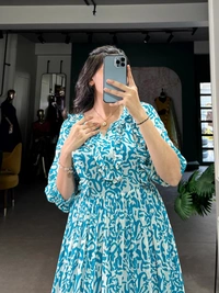 Azorte Fashion Summer-Ready Georgette Printed Frock with 4 Meter Flair - DEP, Chest: 40" (with 2" extra margin, adjustable up to 42")