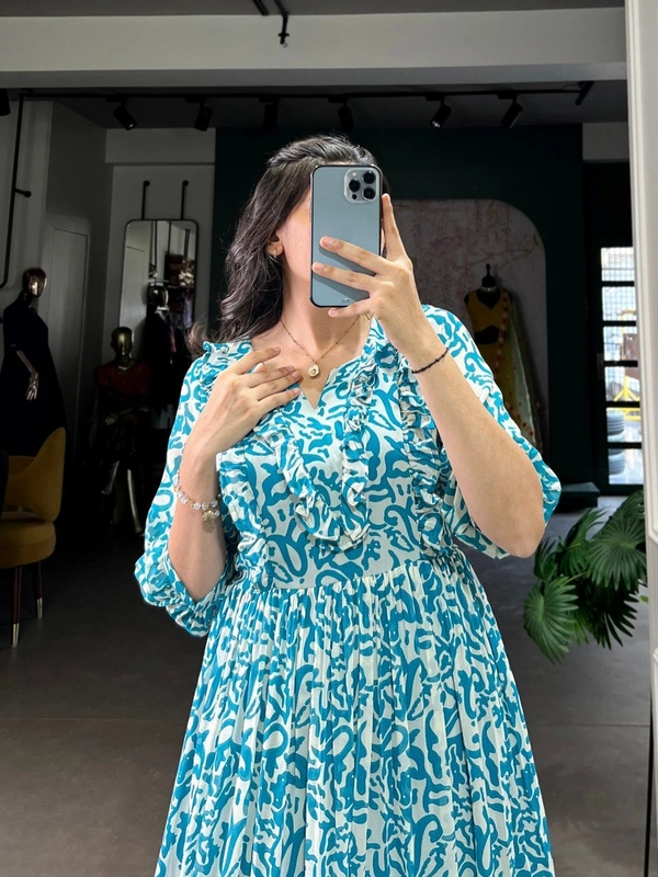 Azorte Fashion Summer-Ready Georgette Printed Frock with 4 Meter Flair - DEP, Chest: 40" (with 2" extra margin, adjustable up to 42")