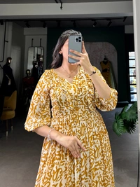 Azorte Fashion Summer-Ready Georgette Printed Frock with 4 Meter Flair - BON, Chest: 40" (with 2" extra margin, adjustable up to 42")