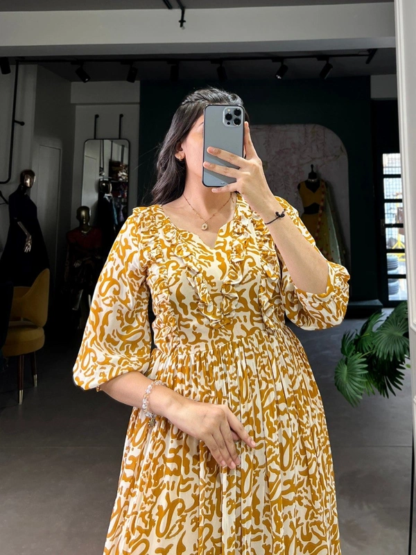 Azorte Fashion Summer-Ready Georgette Printed Frock with 4 Meter Flair - BON, Chest: 40" (with 2" extra margin, adjustable up to 42")
