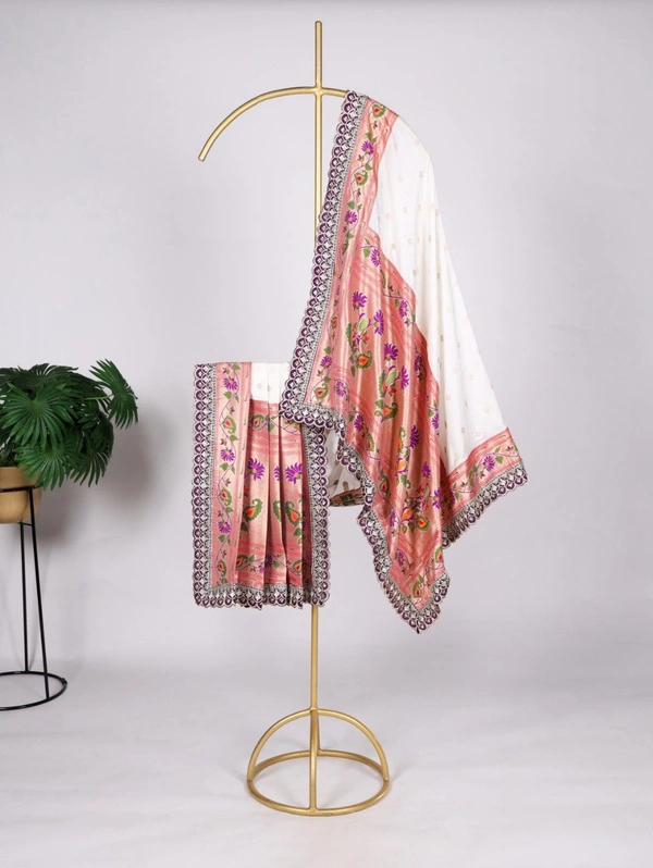 Azorte Fashion  Paithani Jacquard Silk Dupatta with Zari Weaving & Sequins Embroidery Border - SNW