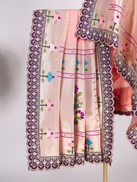 Azorte Fashion  Paithani Jacquard Silk Dupatta with Zari Weaving & Sequins Embroidery Border - ROM