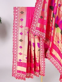 Azorte Fashion  Paithani Jacquard Silk Dupatta with Zari Weaving & Sequins Embroidery Border - RED
