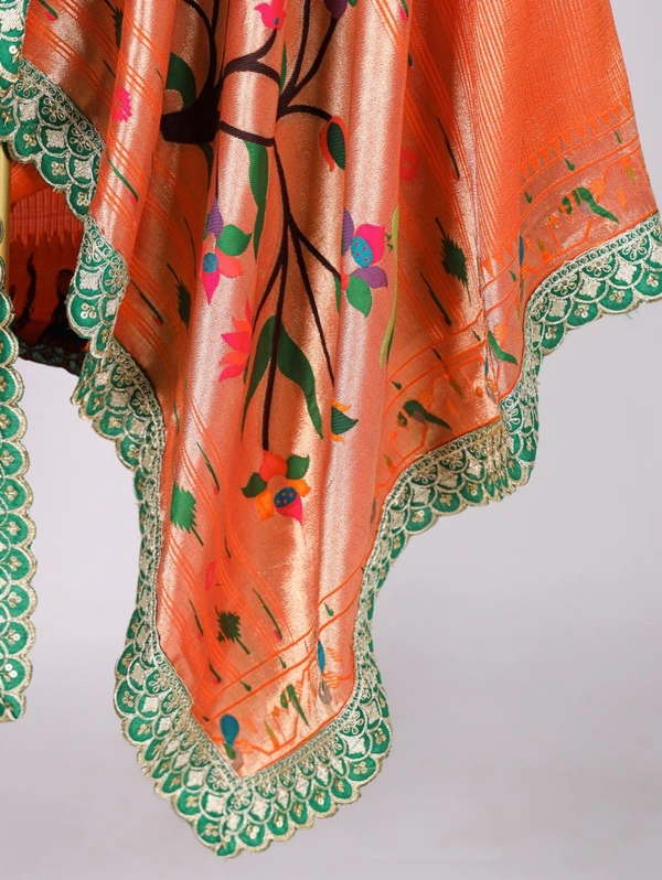 Azorte Fashion  Paithani Jacquard Silk Dupatta with Zari Weaving & Sequins Embroidery Border - FLG