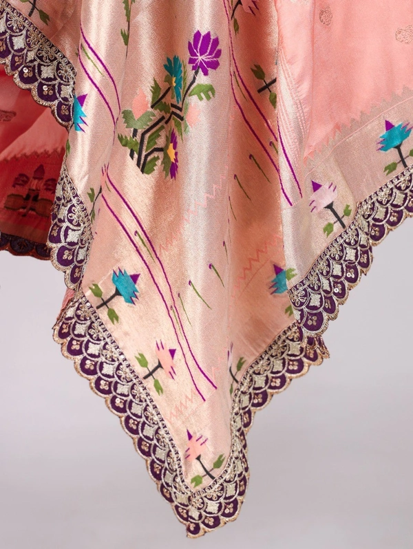 Azorte Fashion  Paithani Jacquard Silk Dupatta with Zari Weaving & Sequins Embroidery Border - ROM