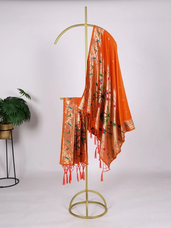 Azorte Fashion Traditional Paithani Jacquard Dupatta with Zari Weaving & Tassels - GDR