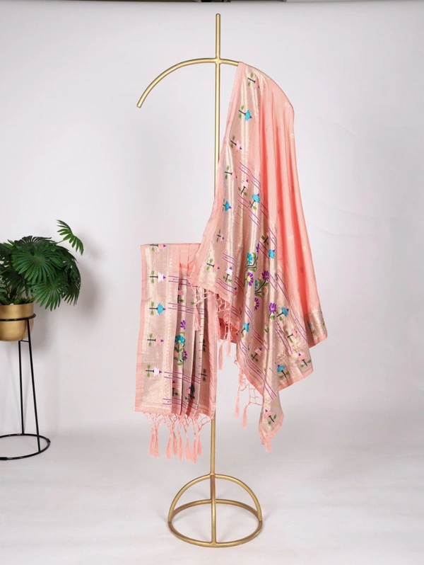 Azorte Fashion Traditional Paithani Jacquard Dupatta with Zari Weaving & Tassels - SEK
