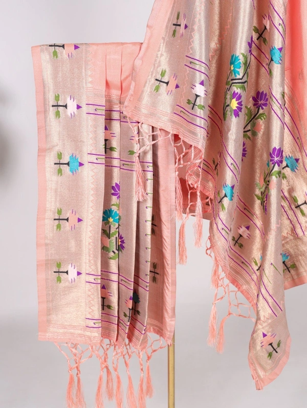 Azorte Fashion Traditional Paithani Jacquard Dupatta with Zari Weaving & Tassels - SEK