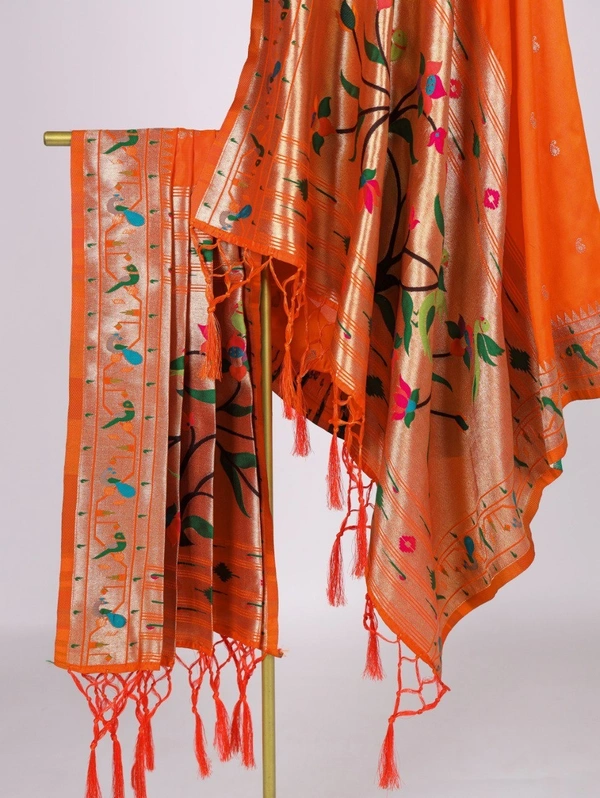Azorte Fashion Traditional Paithani Jacquard Dupatta with Zari Weaving & Tassels - GDR
