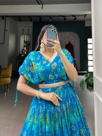 Azorte Fashion  Elegant Chiffon Floral Print Co-ord Set with Pearl Touch-Up - AlS, Stitched, Stitched