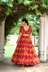 Azorte Fashion  Elegant Chiffon Floral Print Co-ord Set with Pearl Touch-Up - RNG, Stitched, Stitched